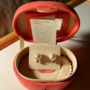 Carol Lee Classic Pearl/Rhinestone Stud Pierce Earring Set. Gift. NWT